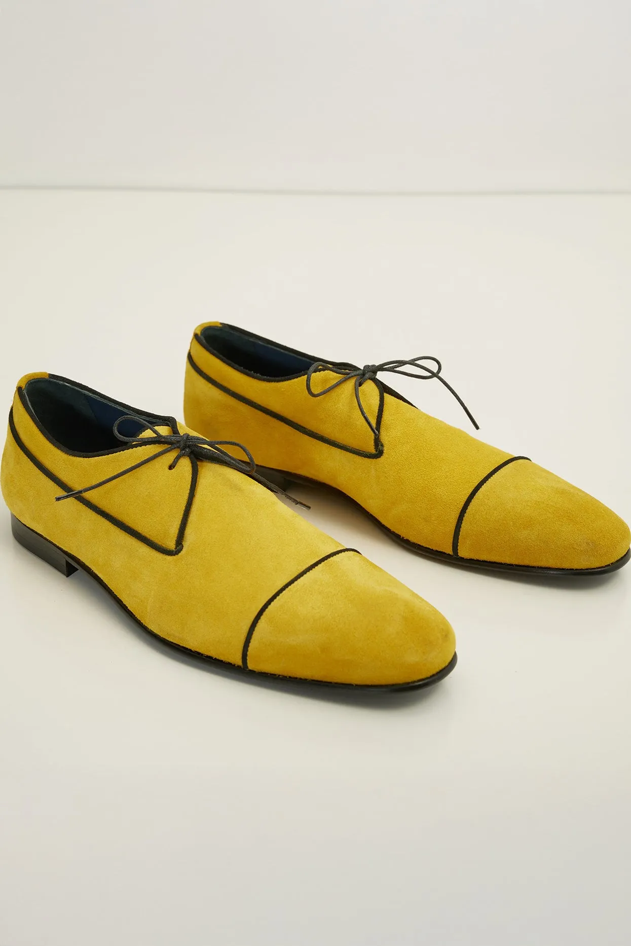 The Formal Leather Cap Toe Derby Shoes  - Yellow Suede