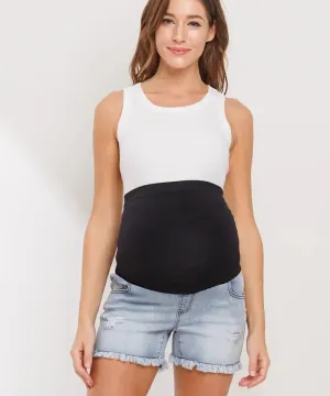 The Frayed Denim Waistband Shorts (Light Denim)