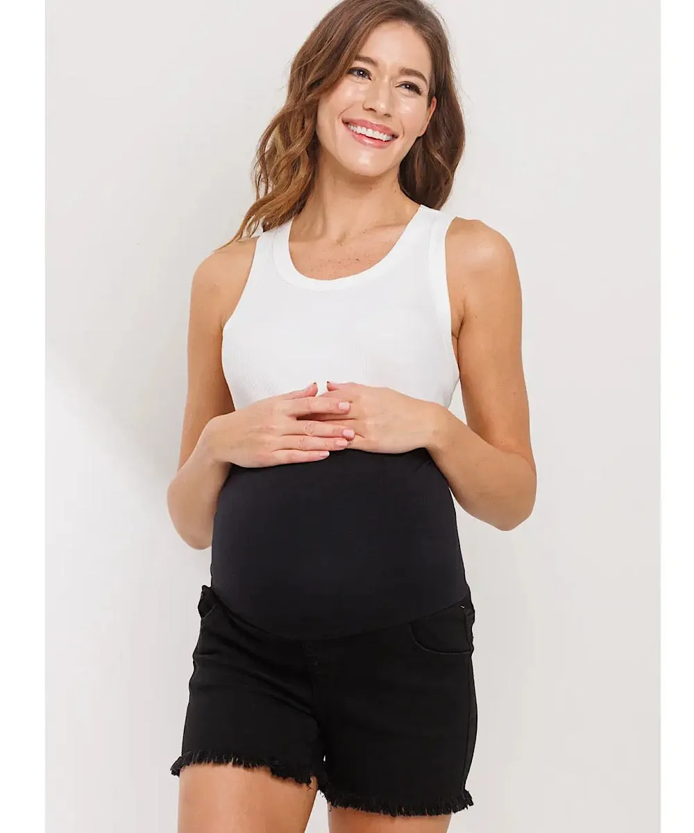 The Frayed Denim Waistband Shorts (Light Denim)