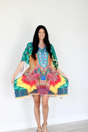 Tropical Kaftan Dress, Plus Size Kaftan Dress, African Dress, Midi Kaftan Dress