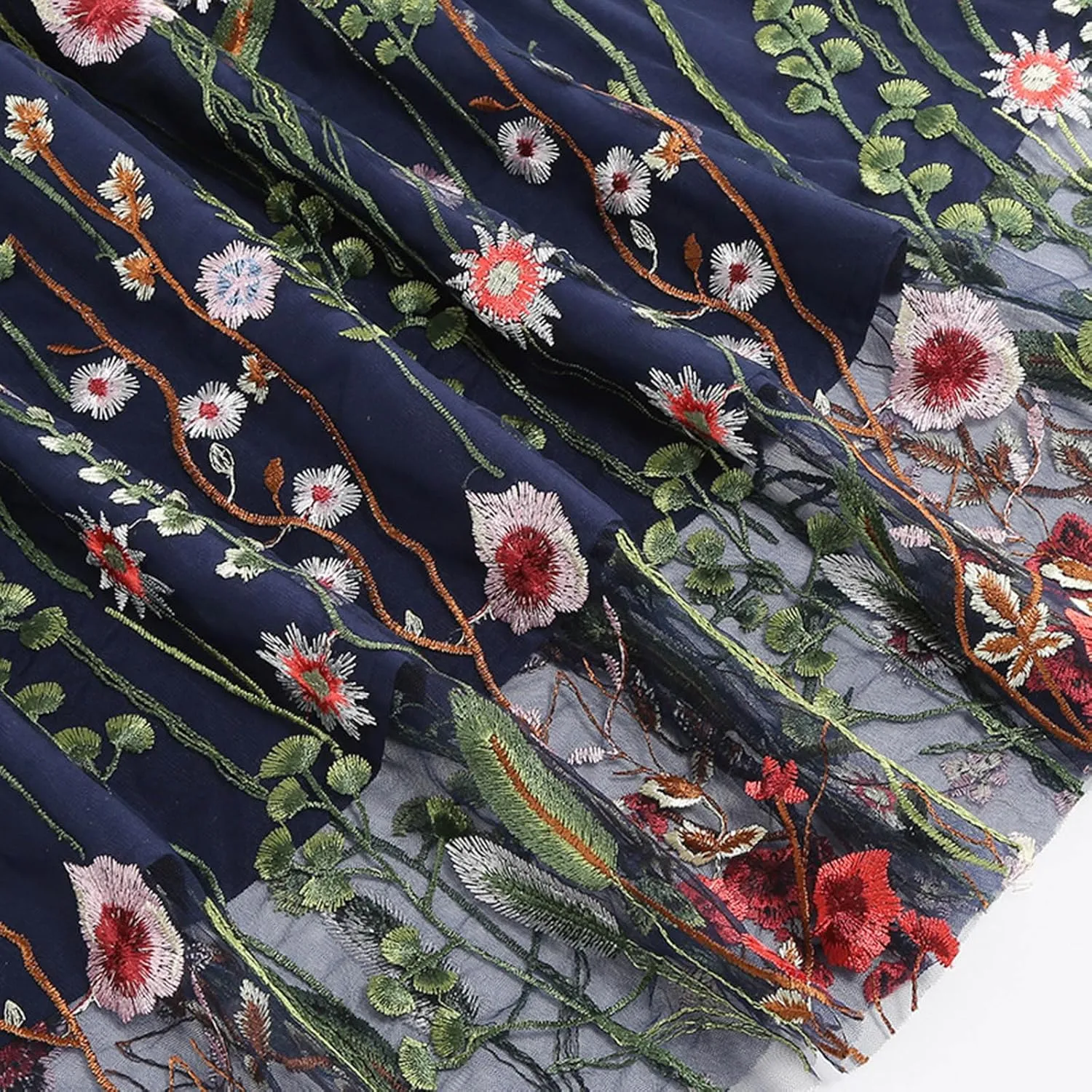 Tulle Skirts for Women Ditsy Floral Bohemian Mesh Midi Skirt Double-Layered High Waisted Flowy Long Maxi Skirt