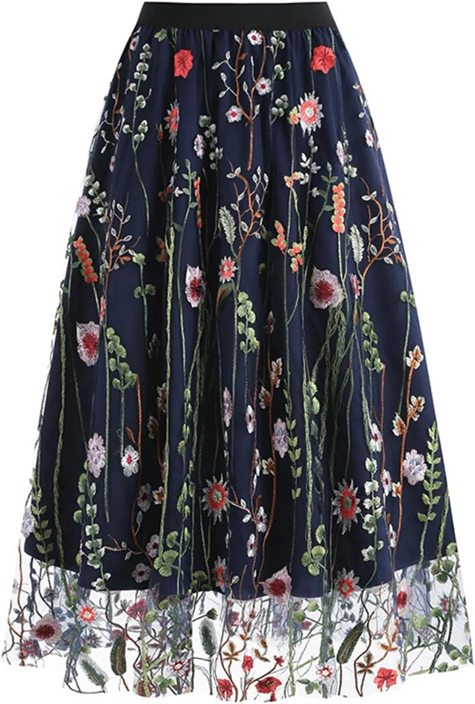 Tulle Skirts for Women Ditsy Floral Bohemian Mesh Midi Skirt Double-Layered High Waisted Flowy Long Maxi Skirt