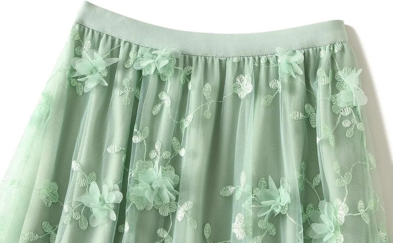Tulle Skirts for Women High Elastic Waist Long Stylish Comfy Midi Skirt A Line Tutu Skirts for Daily, Prom, Party