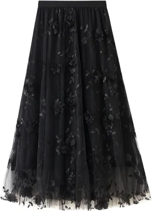 Tulle Skirts for Women High Elastic Waist Long Stylish Comfy Midi Skirt A Line Tutu Skirts for Daily, Prom, Party