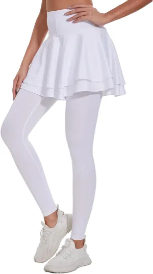 Ultrafun Women's UPF 50  Capri Skirted Leggings Tights Active Tennis Skirt with Pockets