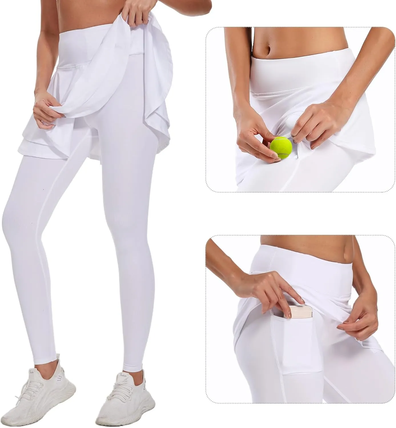 Ultrafun Women's UPF 50  Capri Skirted Leggings Tights Active Tennis Skirt with Pockets