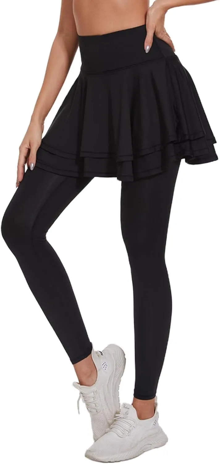 Ultrafun Women's UPF 50  Capri Skirted Leggings Tights Active Tennis Skirt with Pockets