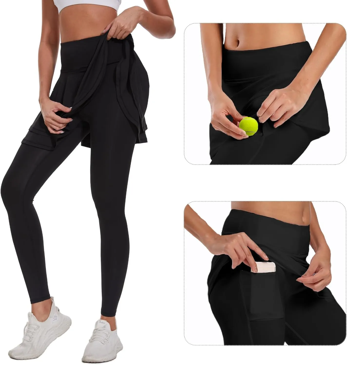Ultrafun Women's UPF 50  Capri Skirted Leggings Tights Active Tennis Skirt with Pockets