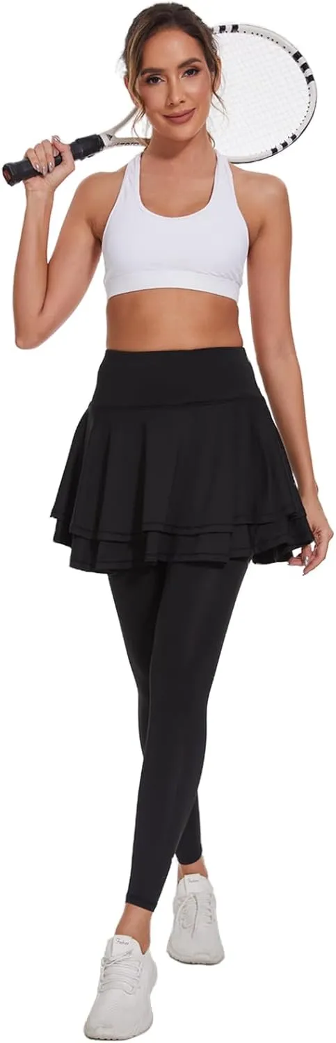 Ultrafun Women's UPF 50  Capri Skirted Leggings Tights Active Tennis Skirt with Pockets
