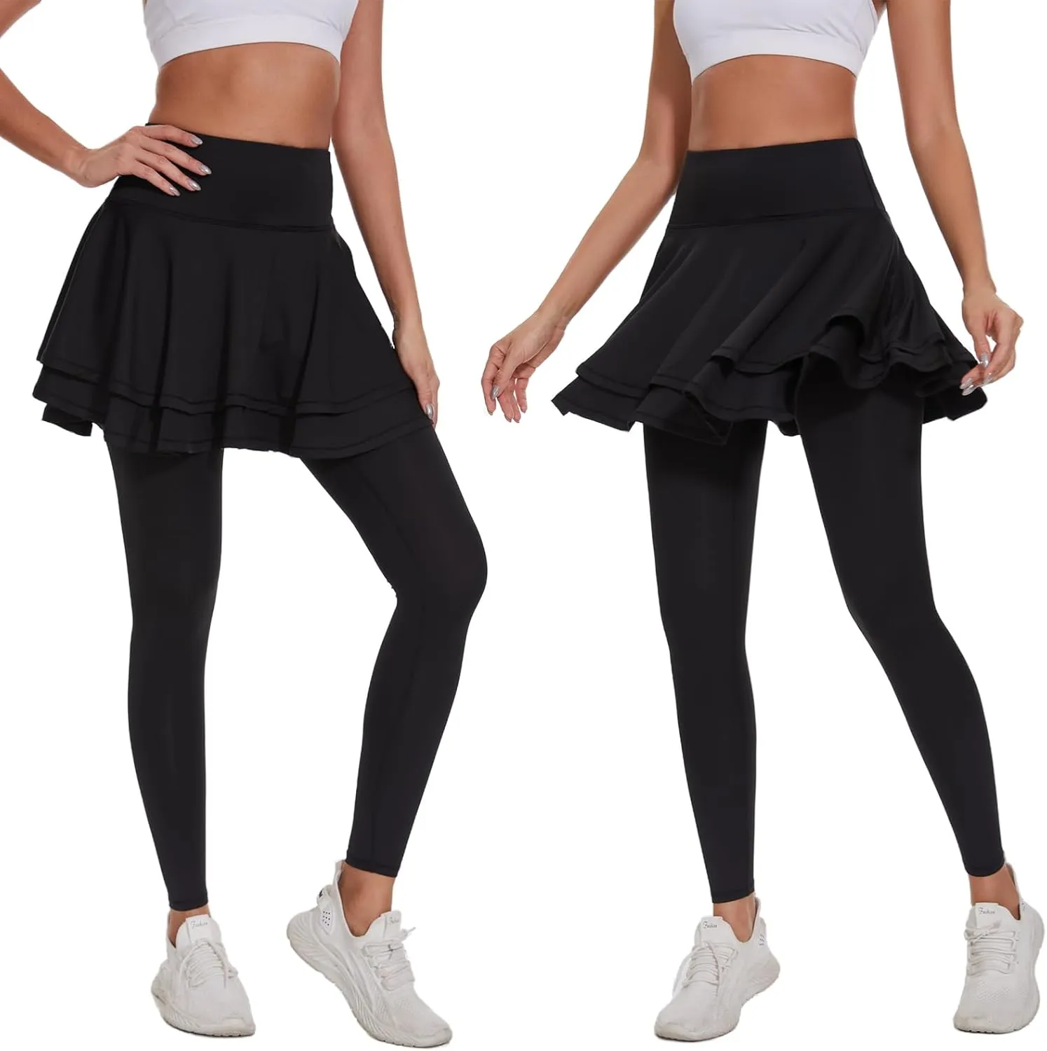 Ultrafun Women's UPF 50  Capri Skirted Leggings Tights Active Tennis Skirt with Pockets