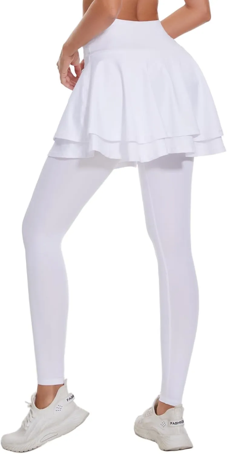 Ultrafun Women's UPF 50  Capri Skirted Leggings Tights Active Tennis Skirt with Pockets