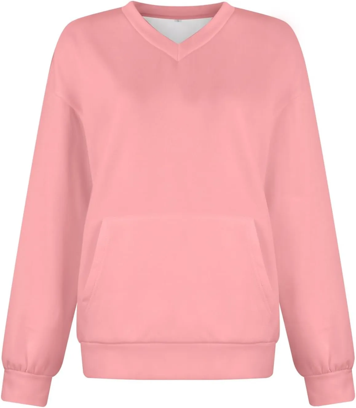 V Neck Sweatshirt Women Fleece Pocket Cute Sweatshirts No Hood Oversized Comfy Hoodie Y2k Soft Winter Clothes