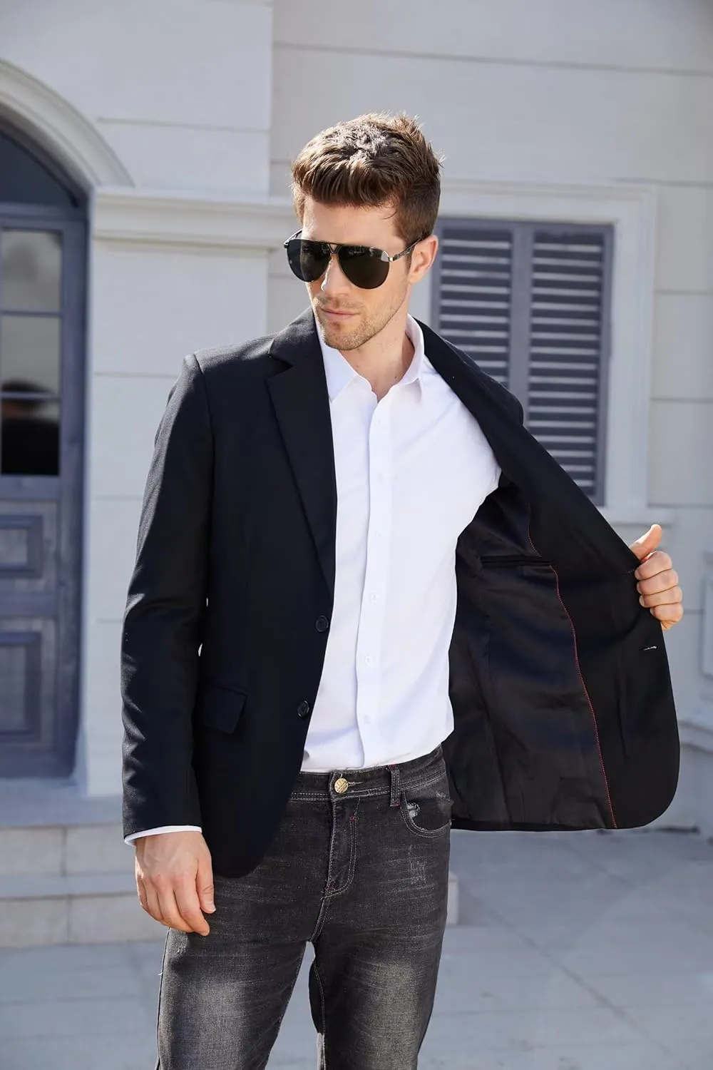 Wangyue Men's Casual Blazer Slim Fit Lightweight Jacket Casual Sport Coat Two Buttons Suit Jackets for Wedding Prom
