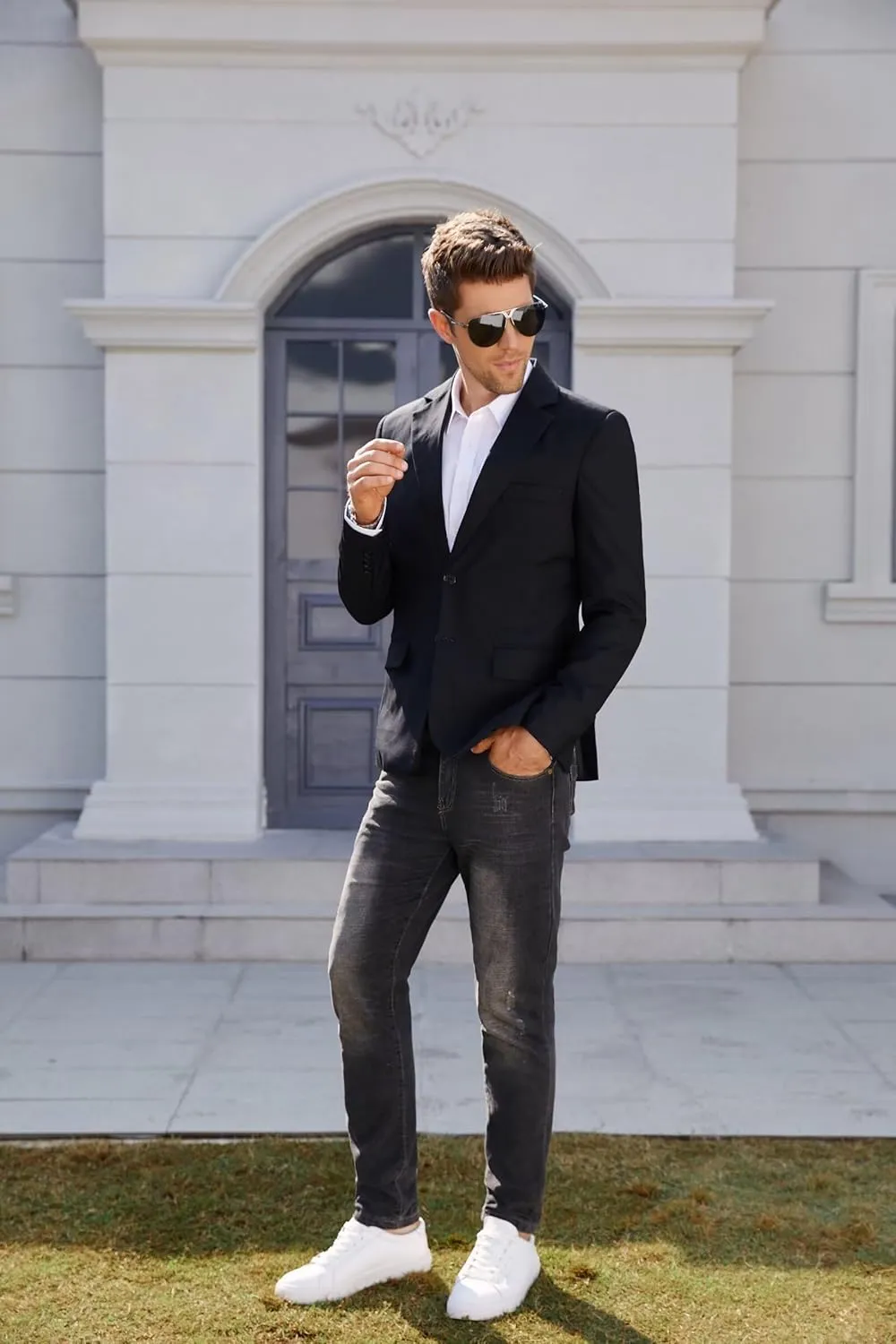 Wangyue Men's Casual Blazer Slim Fit Lightweight Jacket Casual Sport Coat Two Buttons Suit Jackets for Wedding Prom