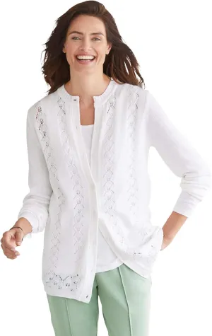 Woman Within Plus Size Long-Sleeve Pointelle Cardigan