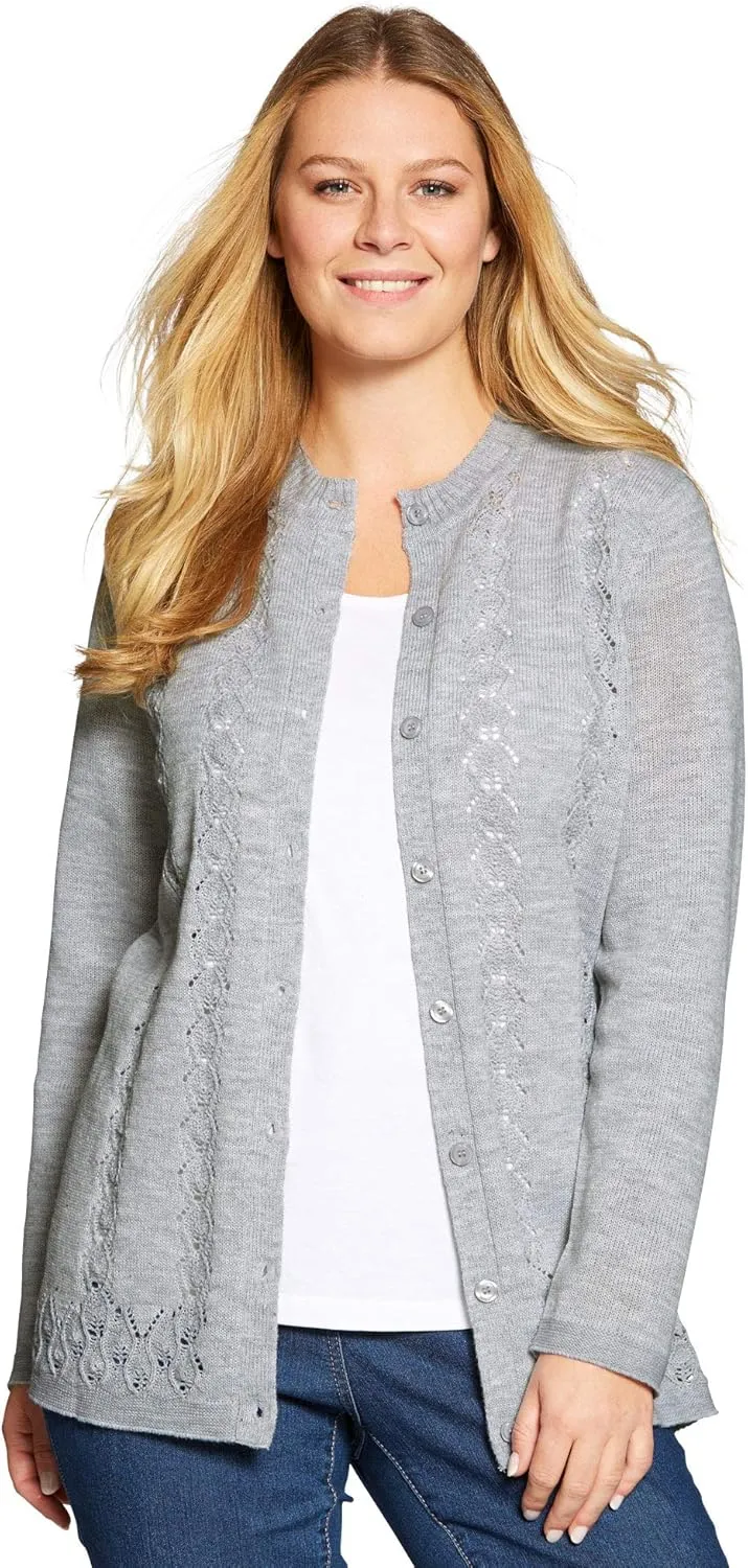 Woman Within Plus Size Long-Sleeve Pointelle Cardigan