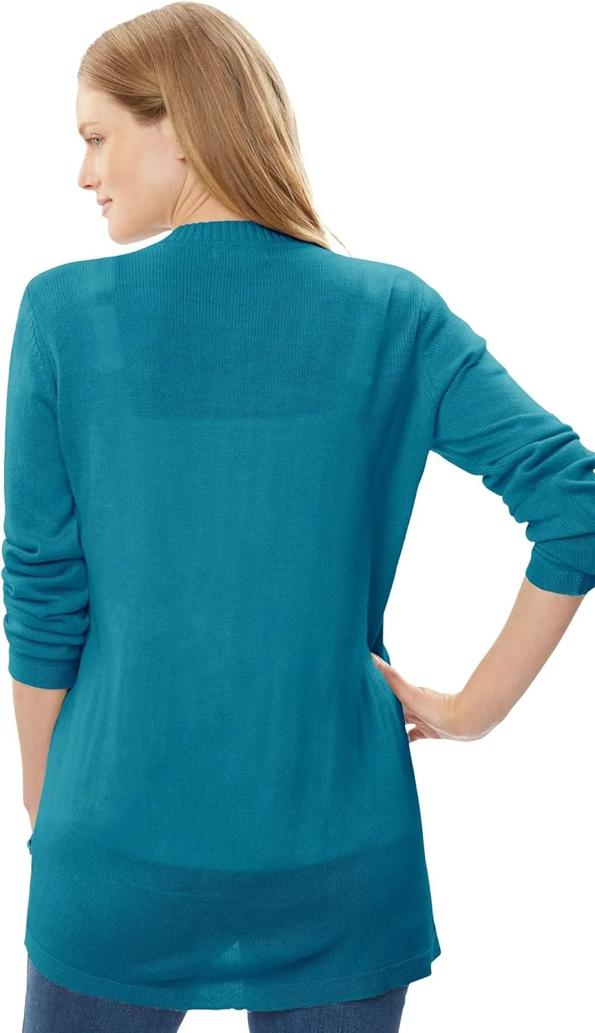 Woman Within Plus Size Long-Sleeve Pointelle Cardigan