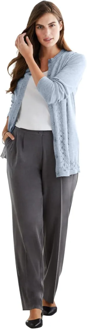 Woman Within Plus Size Long-Sleeve Pointelle Cardigan