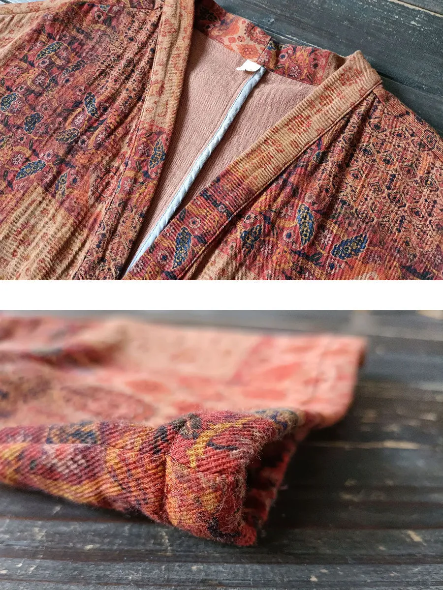 Women Autumn Ethnic Pocket Loose Print Loose Coat
