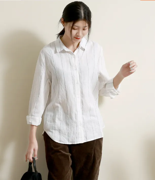 Women Casual Blouse Linen Shirts Loose Blouse Plus Size Women Tops GJ2004298