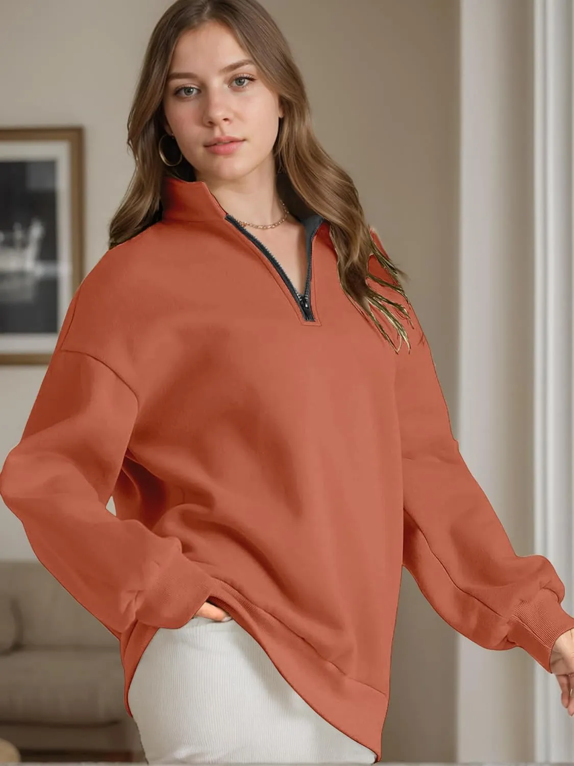 Women Half Zip Oversized Sweatshirts Fall Fashion Hoodies Pullover Long Sleeve Shirts Clothes
