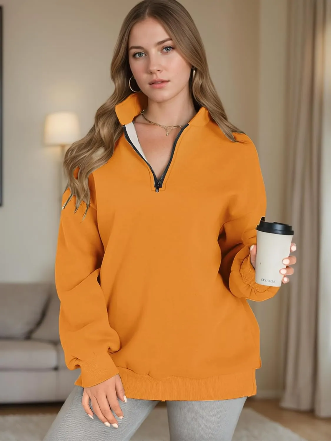 Women Half Zip Oversized Sweatshirts Fall Fashion Hoodies Pullover Long Sleeve Shirts Clothes