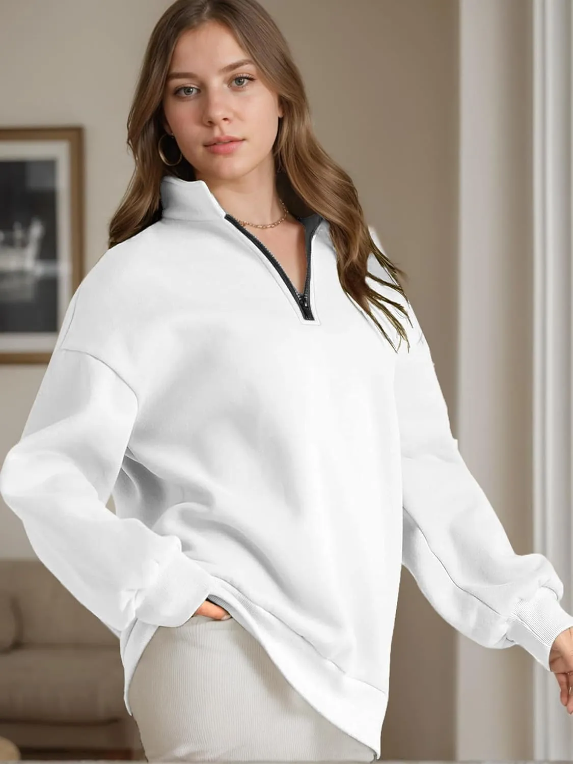 Women Half Zip Oversized Sweatshirts Fall Fashion Hoodies Pullover Long Sleeve Shirts Clothes