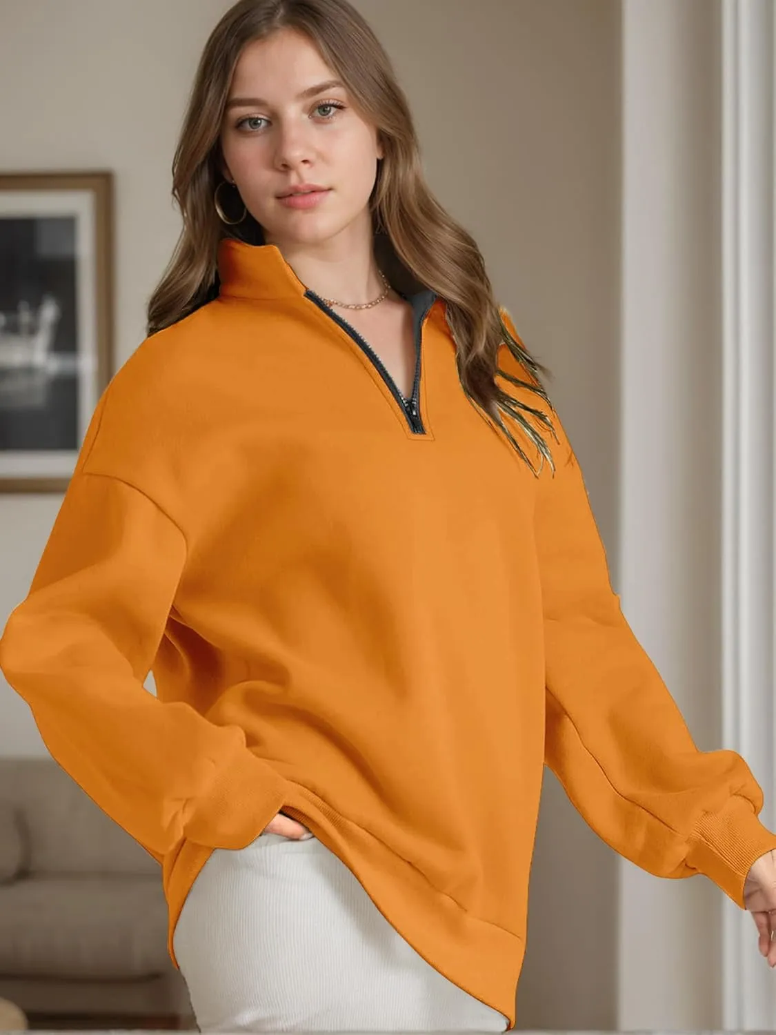 Women Half Zip Oversized Sweatshirts Fall Fashion Hoodies Pullover Long Sleeve Shirts Clothes
