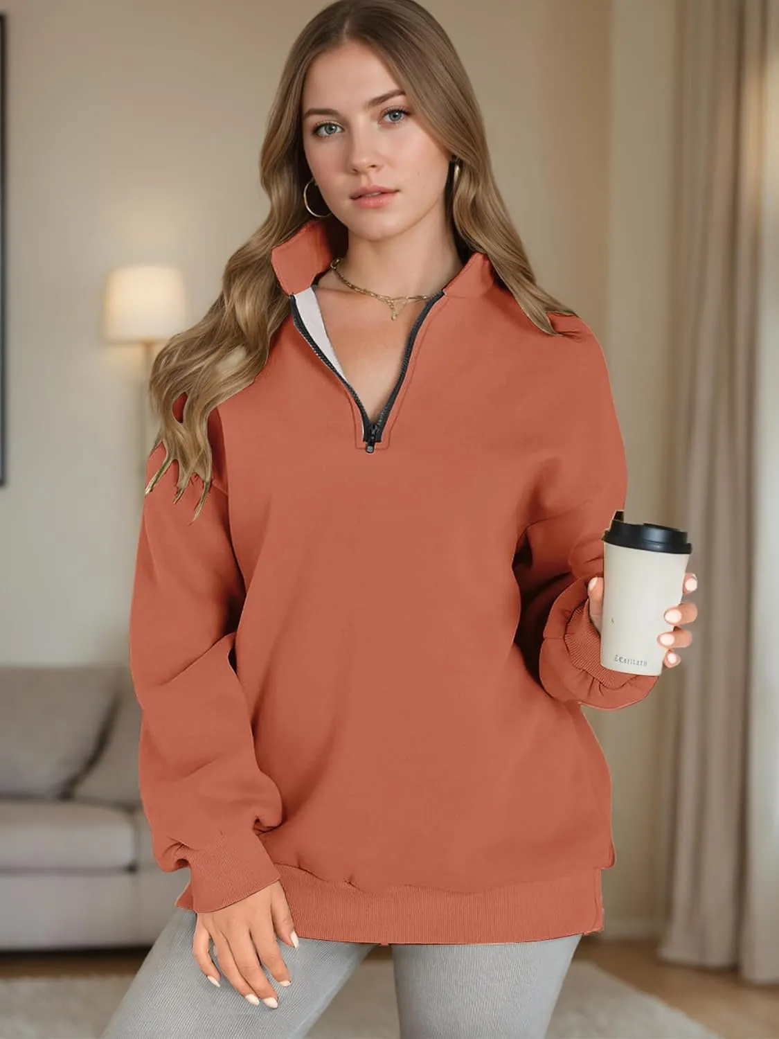 Women Half Zip Oversized Sweatshirts Fall Fashion Hoodies Pullover Long Sleeve Shirts Clothes