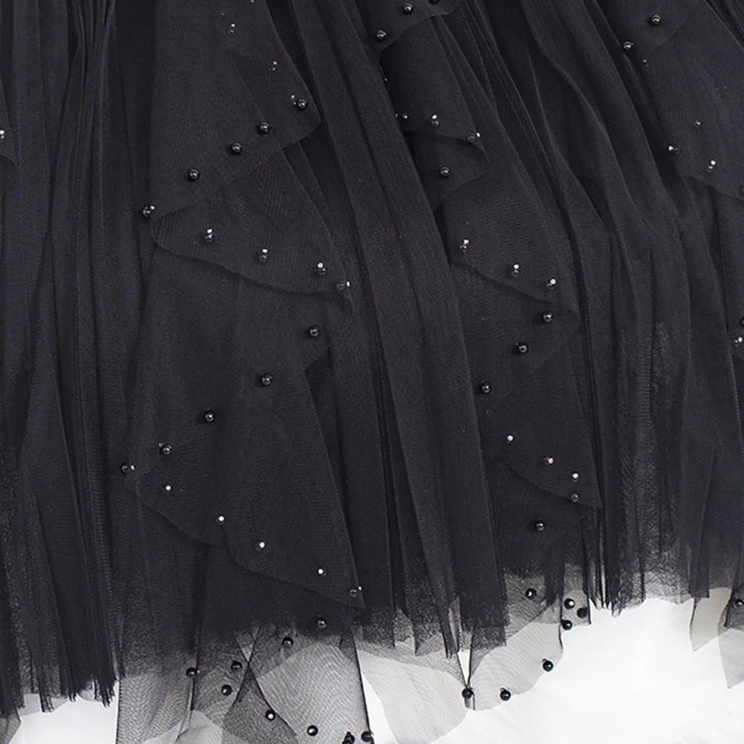 Women Ruffles Layered Mesh Tulle Skirts Ball Gown Puffy Elastic Flare Solid Long Skirt Cute Half Dress