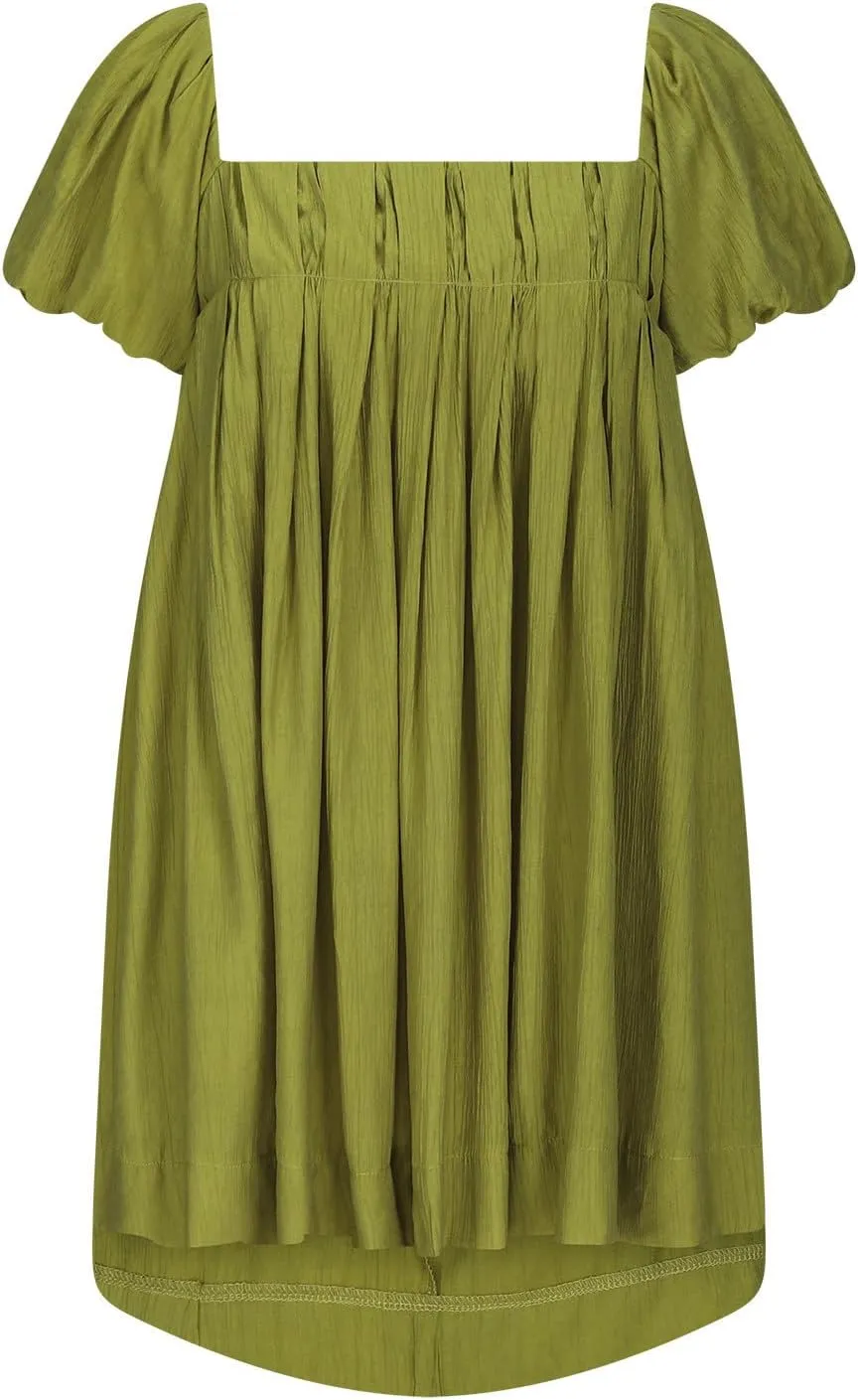 Women Summer Cotton Mini Dresses Square Neck Ruffle Sleeve Solid Color Simple Flowy Club Party Short Dress