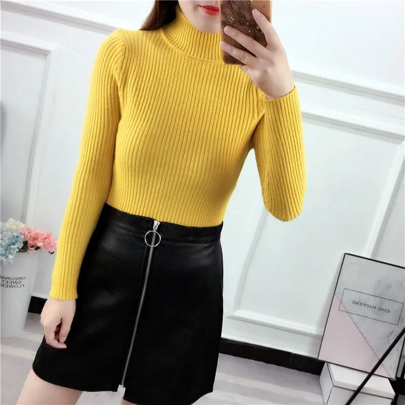 Women Sweater Casual Solid Turtleneck Female Pullover Full Sleeve Warm Soft Spring Autumn Winter Knitted Cotton