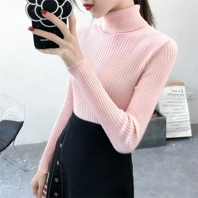 Women Sweater Casual Solid Turtleneck Female Pullover Full Sleeve Warm Soft Spring Autumn Winter Knitted Cotton