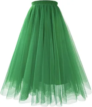 Women Tutu Knee Length Skirts High Waisted Stretch Plus Size Tulle Party Maxi Skirt Layered Pleated Summer Dress