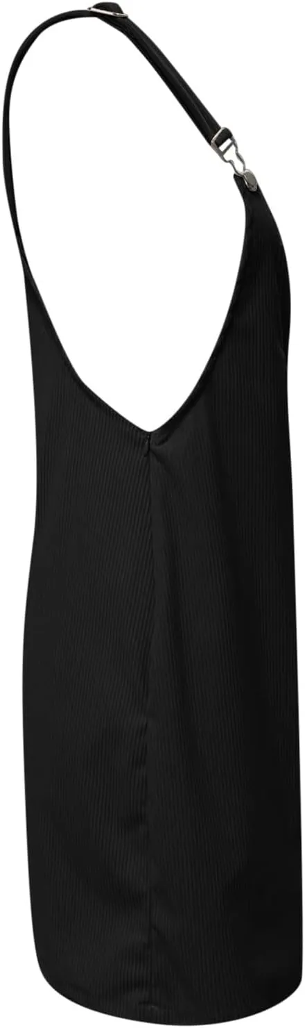 Women's Corduroy A Line Mini Dress Adjustable Button Down Strap Sundress Front Pockets Elegant Plain Cord Dresses