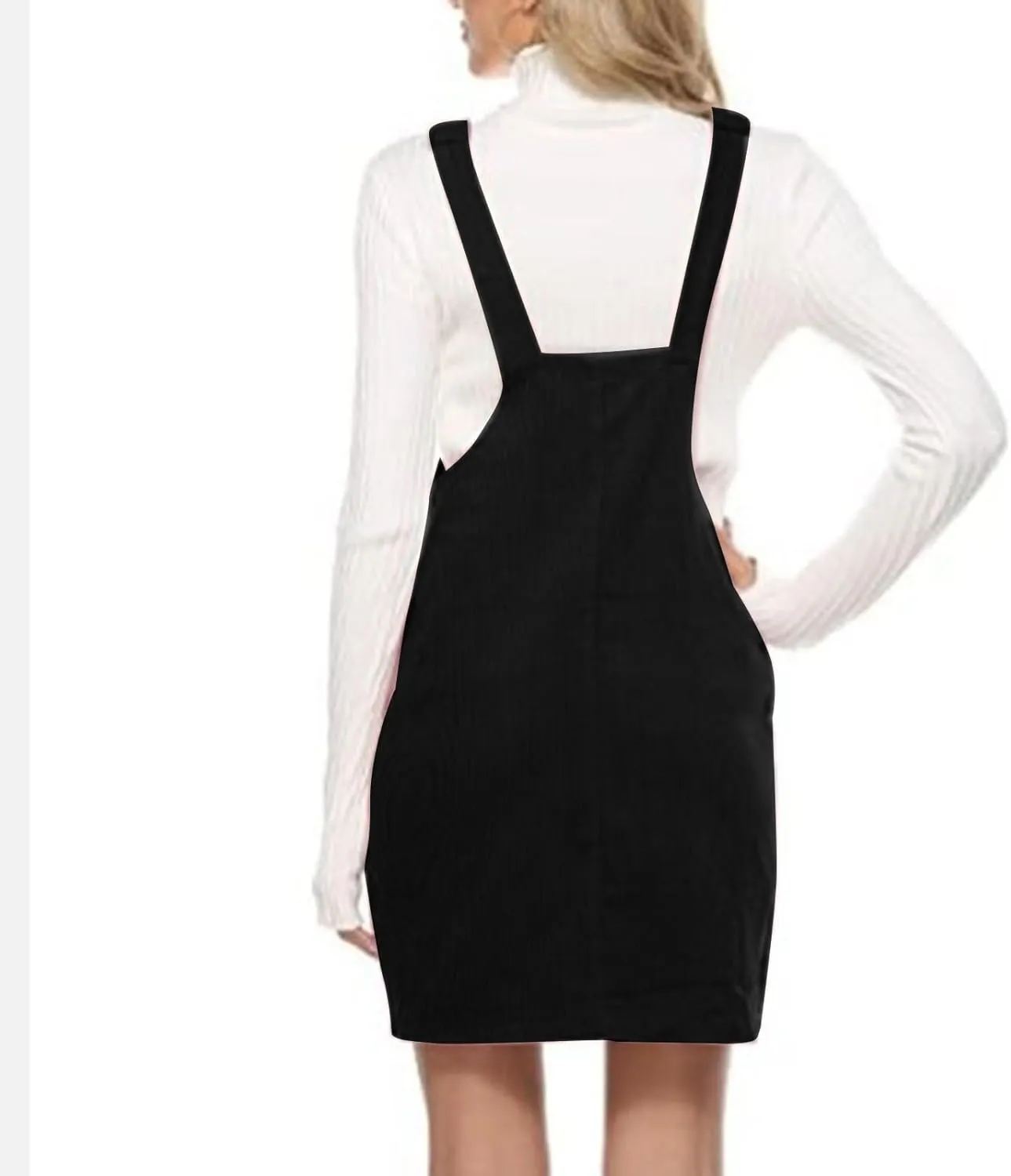 Women's Corduroy A Line Mini Dress Adjustable Button Down Strap Sundress Front Pockets Elegant Plain Cord Dresses