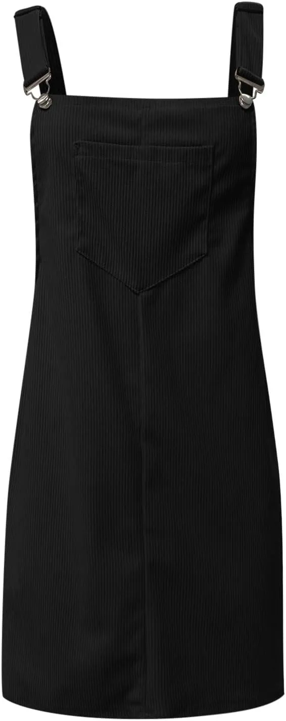 Women's Corduroy A Line Mini Dress Adjustable Button Down Strap Sundress Front Pockets Elegant Plain Cord Dresses
