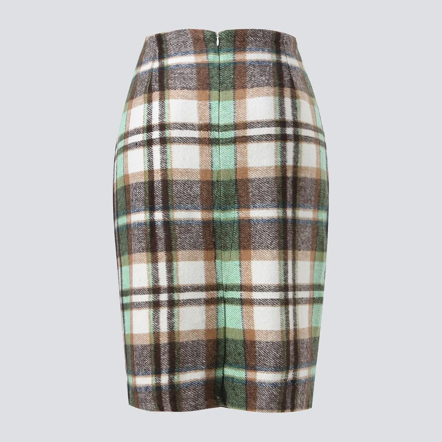 Womens High Waist Plaid Skirt Bodycon Pencil Wool Mini Skirts Dressy Casual Flannel Work Date Hip-Covering Skirt