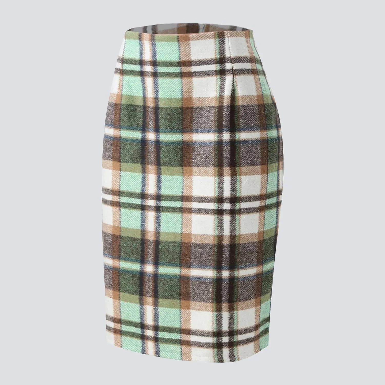 Womens High Waist Plaid Skirt Bodycon Pencil Wool Mini Skirts Dressy Casual Flannel Work Date Hip-Covering Skirt