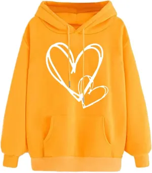 Womens Hoodies Cute Heart Graphic Sweatshirts Fashion Long Sleeve Pullover Teen Girls Casual Soft Tops Fall Outfits