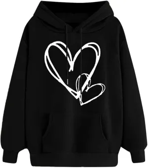 Womens Hoodies Cute Heart Graphic Sweatshirts Fashion Long Sleeve Pullover Teen Girls Casual Soft Tops Fall Outfits