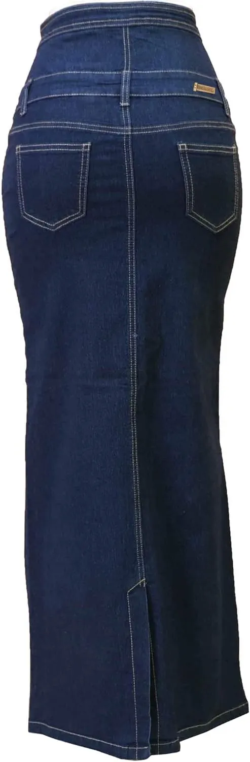 Womens Juniors/Plus Size High Waist Long/Knee Length Midi Pencil Denim Skirt