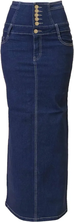 Womens Juniors/Plus Size High Waist Long/Knee Length Midi Pencil Denim Skirt