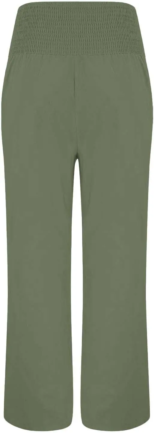 Womens Plaid Pants Women's Linen Summer Solid Color Palazzo Pants Flowy Wide Leg High Waist Comfy White Gauze