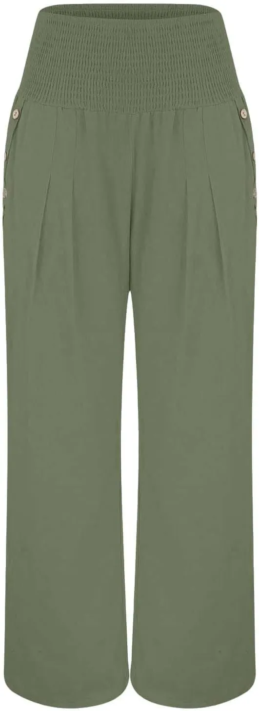 Womens Plaid Pants Women's Linen Summer Solid Color Palazzo Pants Flowy Wide Leg High Waist Comfy White Gauze