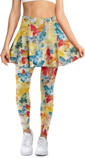 Women's Skirted Leggings Stretch High Waist Long Pants with Skirts Stylish Tennis Pickball Skorts with Pockets