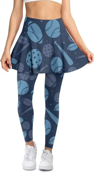 Women's Skirted Leggings Stretch High Waist Long Pants with Skirts Stylish Tennis Pickball Skorts with Pockets