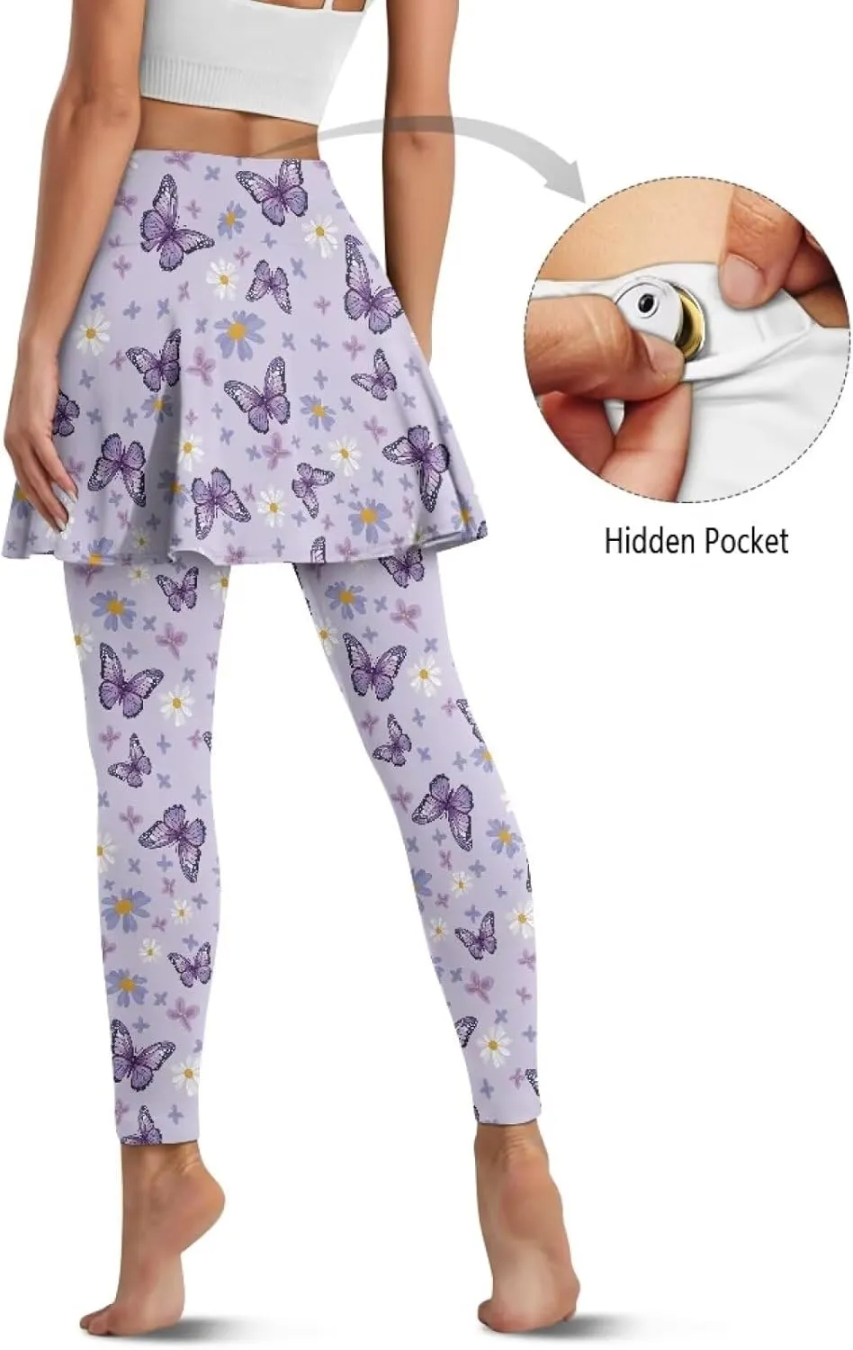 Women's Skirted Leggings Stretch High Waist Long Pants with Skirts Stylish Tennis Pickball Skorts with Pockets