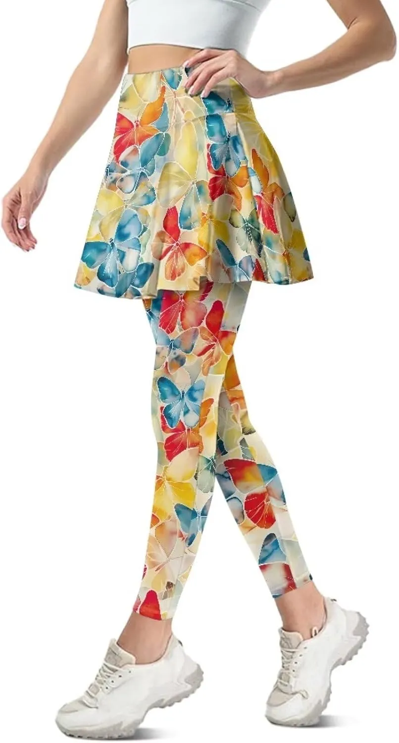 Women's Skirted Leggings Stretch High Waist Long Pants with Skirts Stylish Tennis Pickball Skorts with Pockets