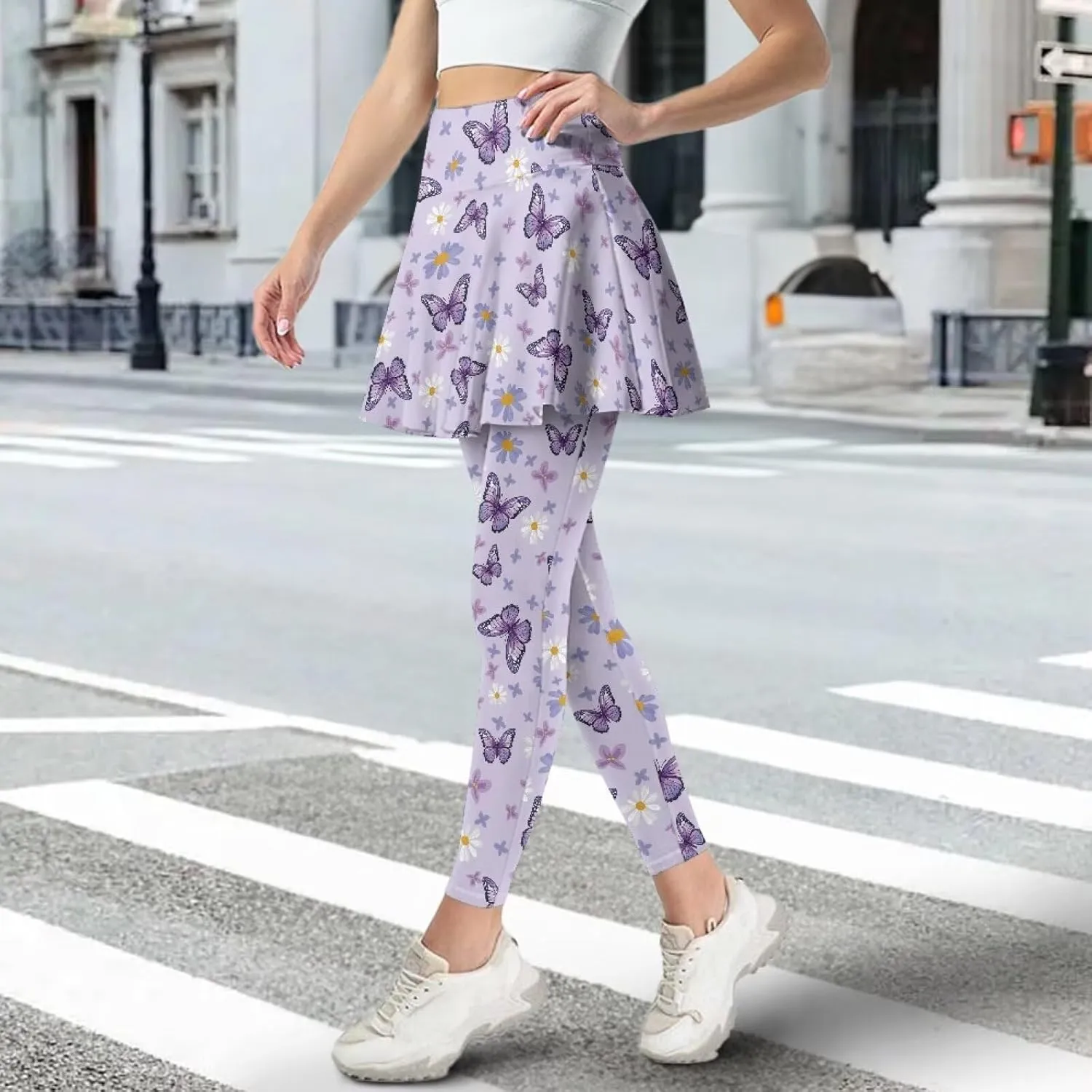 Women's Skirted Leggings Stretch High Waist Long Pants with Skirts Stylish Tennis Pickball Skorts with Pockets